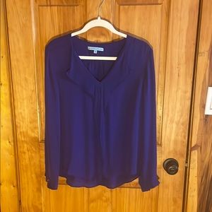 Antonio Melani Long Sleeve V neck Drape Detail Silk Blouse, EUC, Sz M